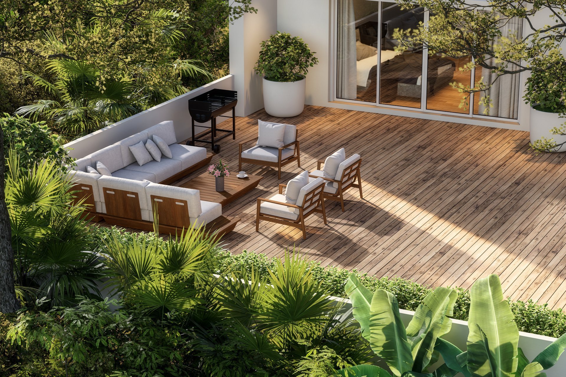 Modern terrace surrounded by forest