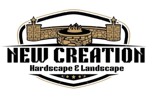 New Creation Hardscape and Landscape logo featuring a stone wall design with decorative towers